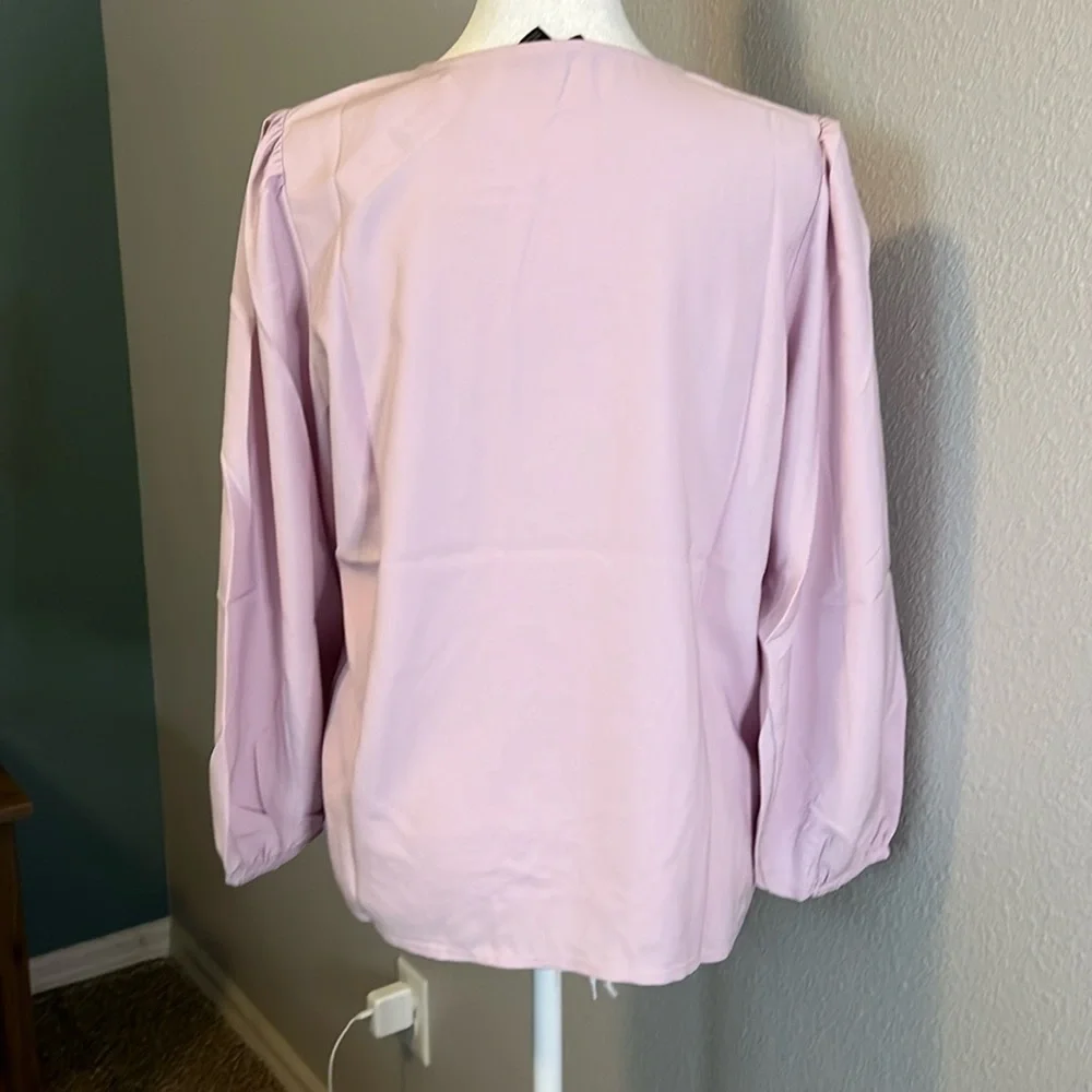 JCrew Puff Sleeve Satin Back Crepe Blouse Pink Size Small Petite